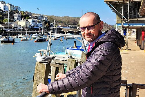 Colin Martin looking out over Looe Harbour